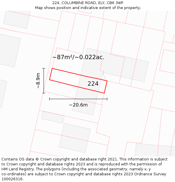 224, COLUMBINE ROAD, ELY, CB6 3WP: Plot and title map