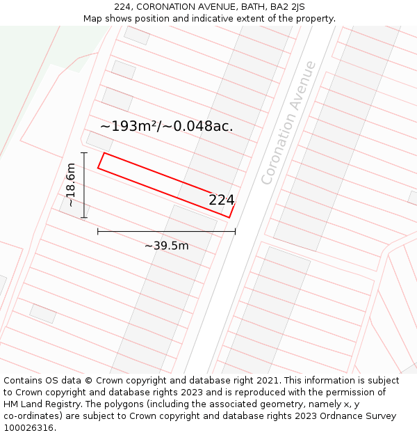224, CORONATION AVENUE, BATH, BA2 2JS: Plot and title map