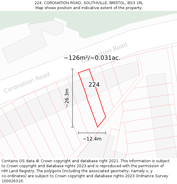 224, CORONATION ROAD, SOUTHVILLE, BRISTOL, BS3 1RL: Plot and title map