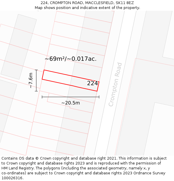 224, CROMPTON ROAD, MACCLESFIELD, SK11 8EZ: Plot and title map