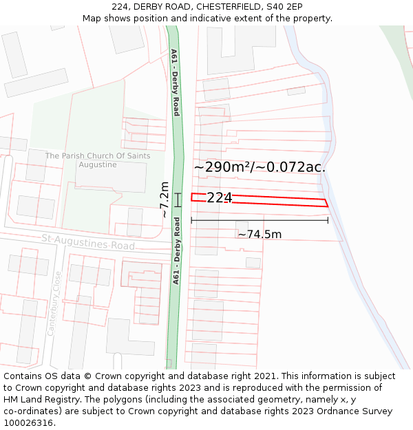 224, DERBY ROAD, CHESTERFIELD, S40 2EP: Plot and title map