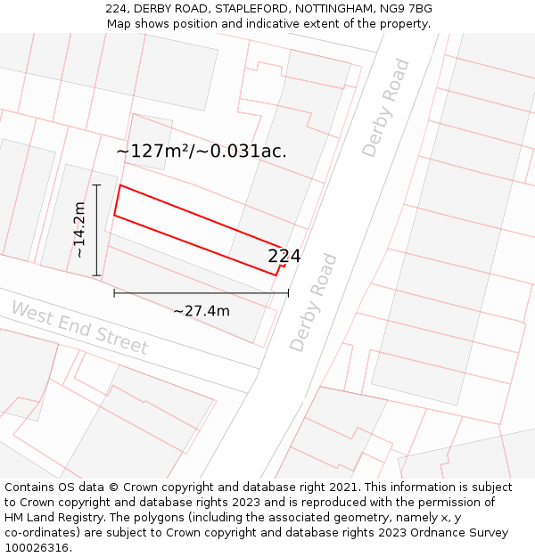 224, DERBY ROAD, STAPLEFORD, NOTTINGHAM, NG9 7BG: Plot and title map