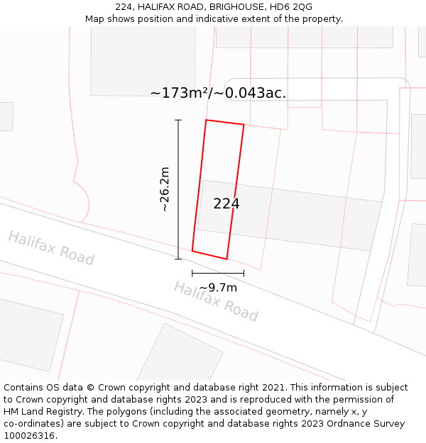 224, HALIFAX ROAD, BRIGHOUSE, HD6 2QG: Plot and title map