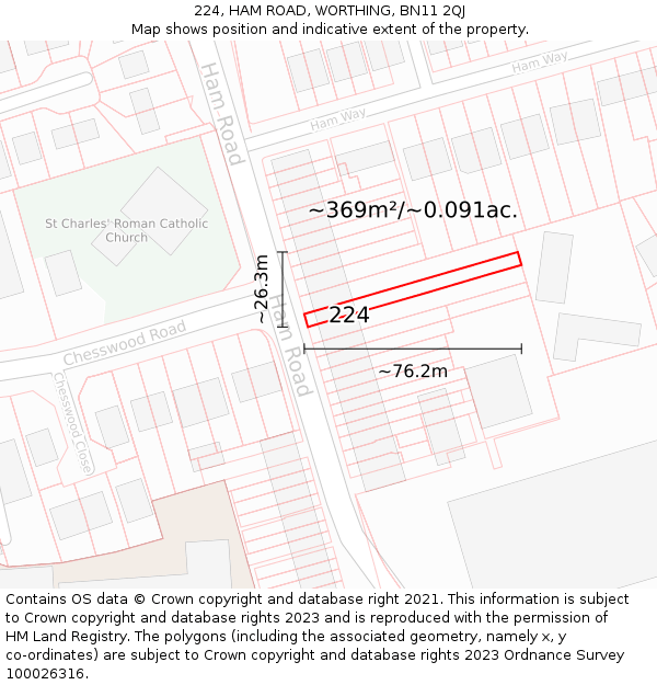 224, HAM ROAD, WORTHING, BN11 2QJ: Plot and title map