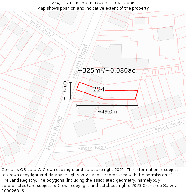 224, HEATH ROAD, BEDWORTH, CV12 0BN: Plot and title map