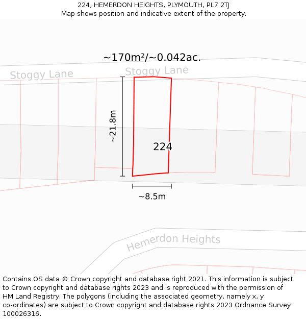 224, HEMERDON HEIGHTS, PLYMOUTH, PL7 2TJ: Plot and title map