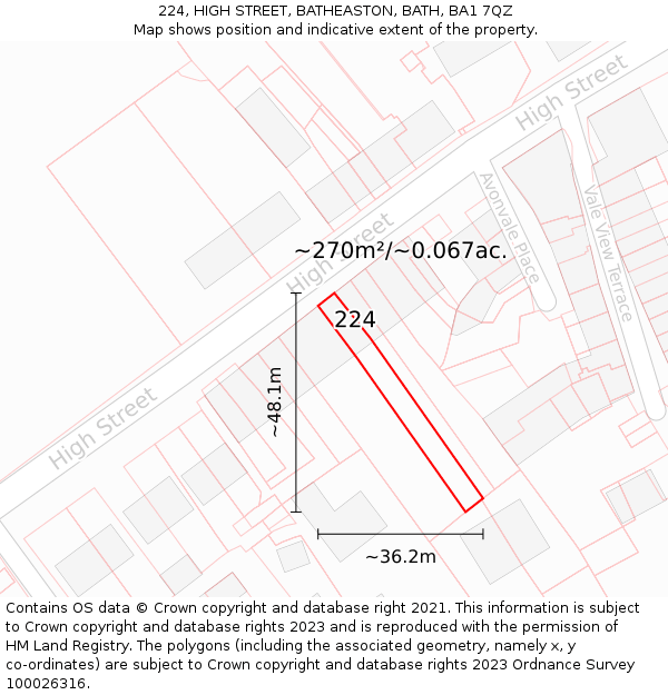 224, HIGH STREET, BATHEASTON, BATH, BA1 7QZ: Plot and title map