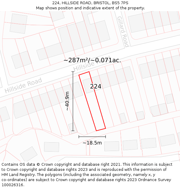 224, HILLSIDE ROAD, BRISTOL, BS5 7PS: Plot and title map