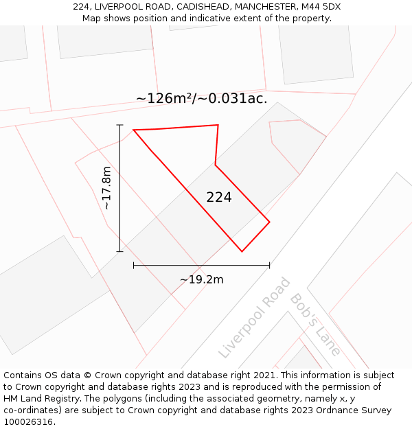 224, LIVERPOOL ROAD, CADISHEAD, MANCHESTER, M44 5DX: Plot and title map