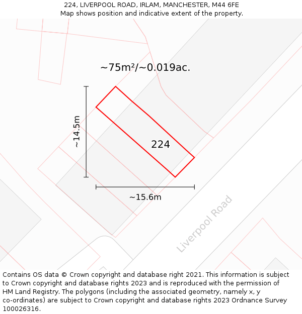 224, LIVERPOOL ROAD, IRLAM, MANCHESTER, M44 6FE: Plot and title map