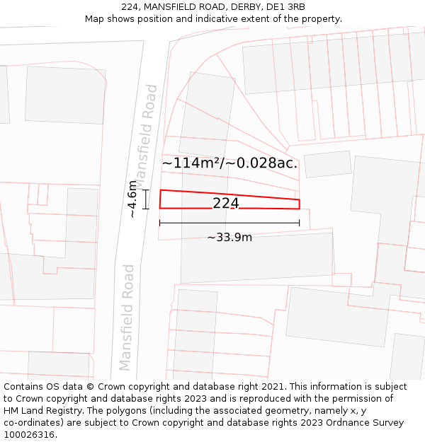224, MANSFIELD ROAD, DERBY, DE1 3RB: Plot and title map
