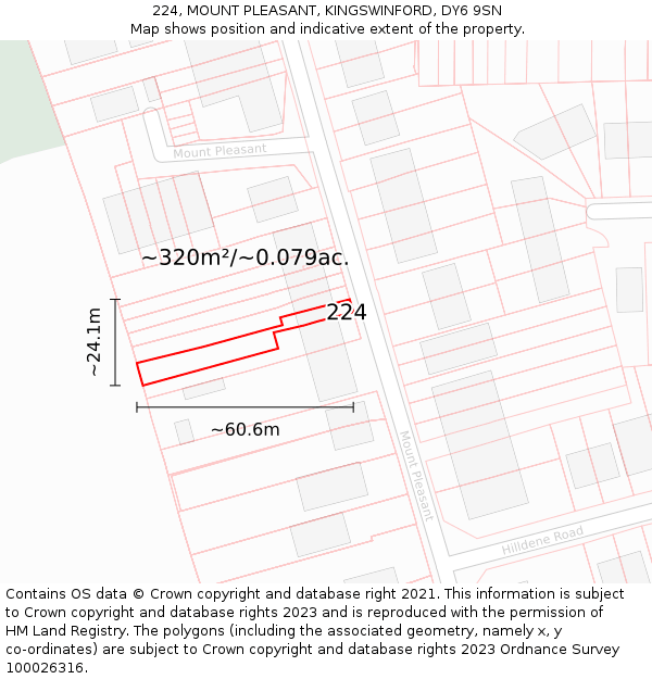224, MOUNT PLEASANT, KINGSWINFORD, DY6 9SN: Plot and title map