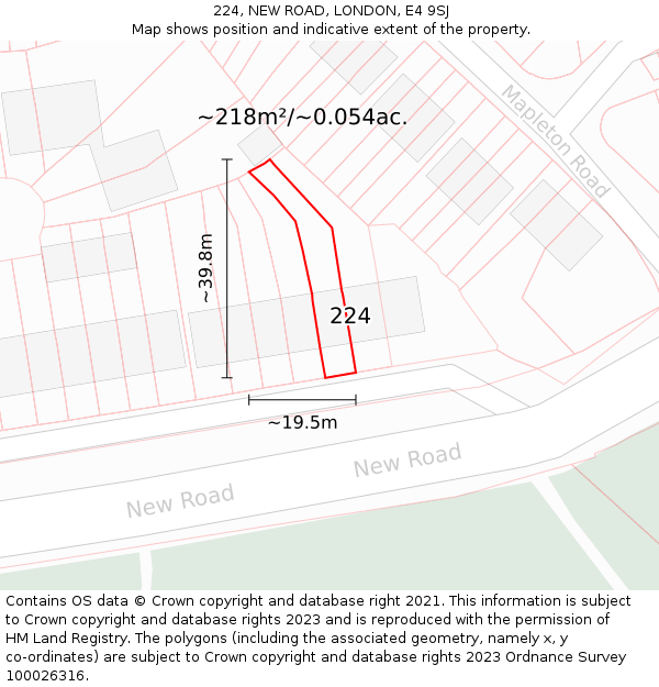 224, NEW ROAD, LONDON, E4 9SJ: Plot and title map