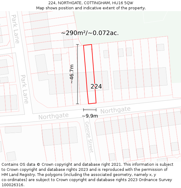 224, NORTHGATE, COTTINGHAM, HU16 5QW: Plot and title map