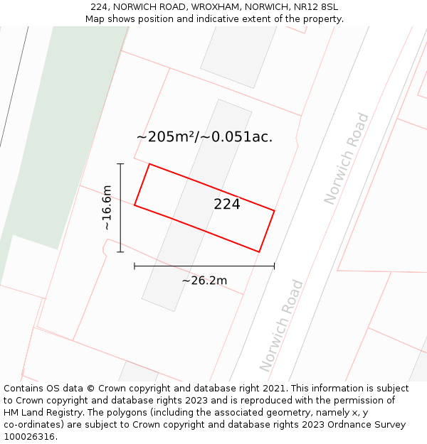 224, NORWICH ROAD, WROXHAM, NORWICH, NR12 8SL: Plot and title map