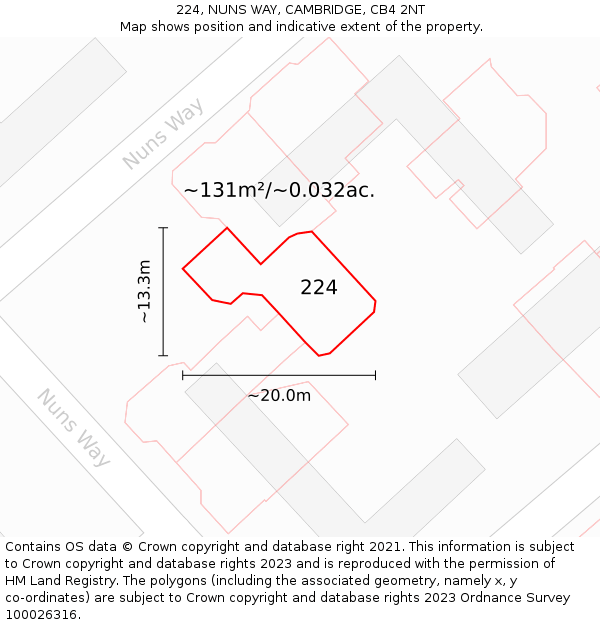 224, NUNS WAY, CAMBRIDGE, CB4 2NT: Plot and title map