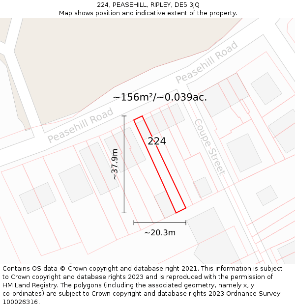 224, PEASEHILL, RIPLEY, DE5 3JQ: Plot and title map