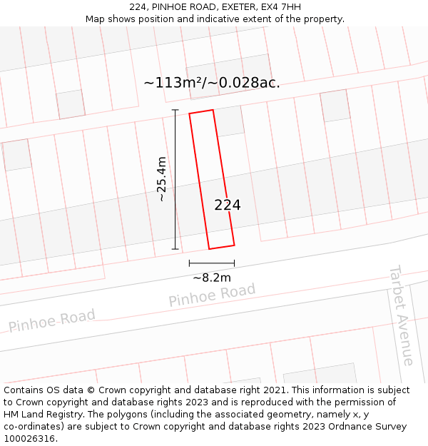 224, PINHOE ROAD, EXETER, EX4 7HH: Plot and title map