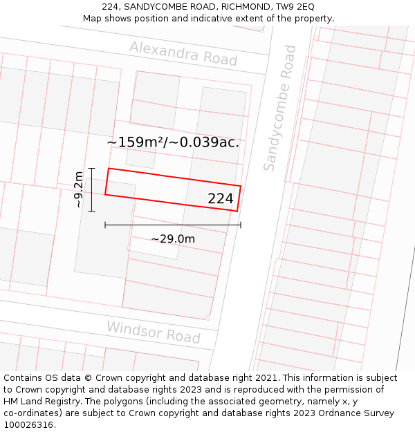224, SANDYCOMBE ROAD, RICHMOND, TW9 2EQ: Plot and title map