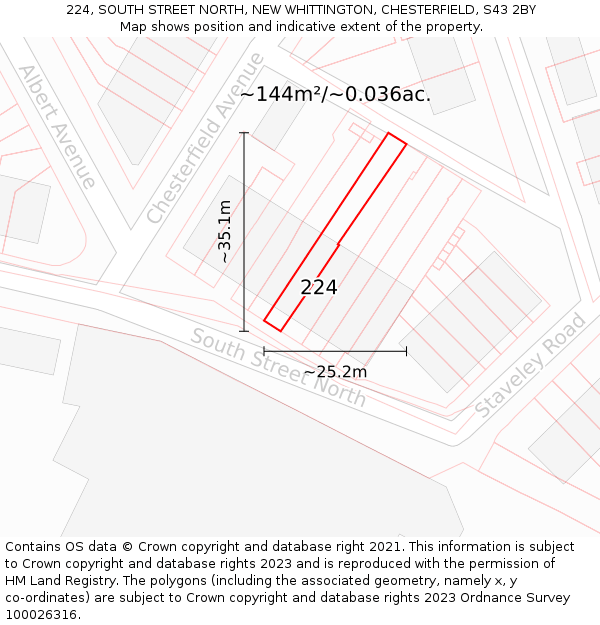 224, SOUTH STREET NORTH, NEW WHITTINGTON, CHESTERFIELD, S43 2BY: Plot and title map