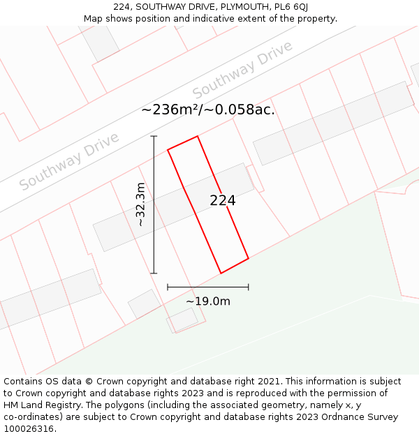 224, SOUTHWAY DRIVE, PLYMOUTH, PL6 6QJ: Plot and title map
