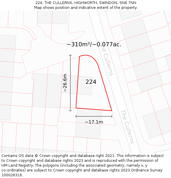 224, THE CULLERNS, HIGHWORTH, SWINDON, SN6 7NN: Plot and title map