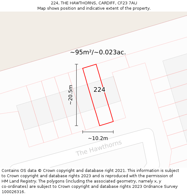 224, THE HAWTHORNS, CARDIFF, CF23 7AU: Plot and title map