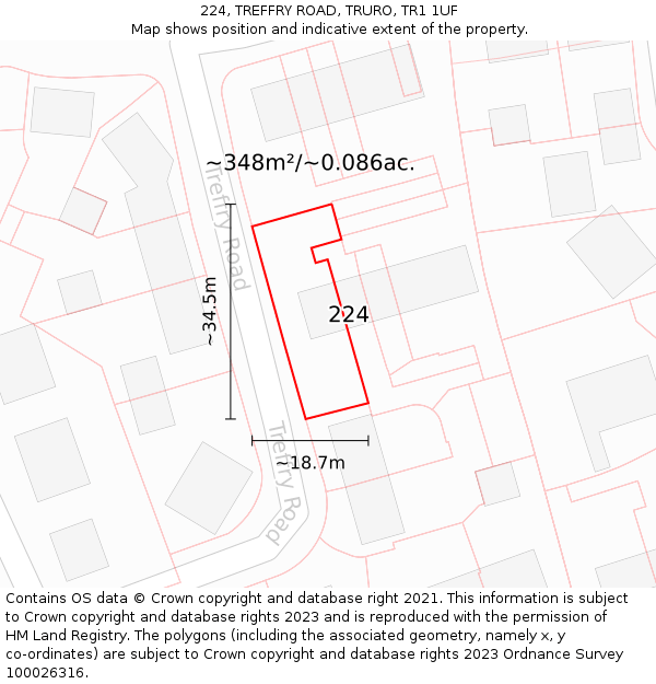224, TREFFRY ROAD, TRURO, TR1 1UF: Plot and title map