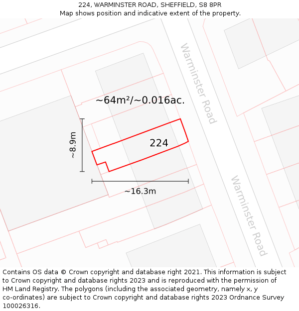 224, WARMINSTER ROAD, SHEFFIELD, S8 8PR: Plot and title map