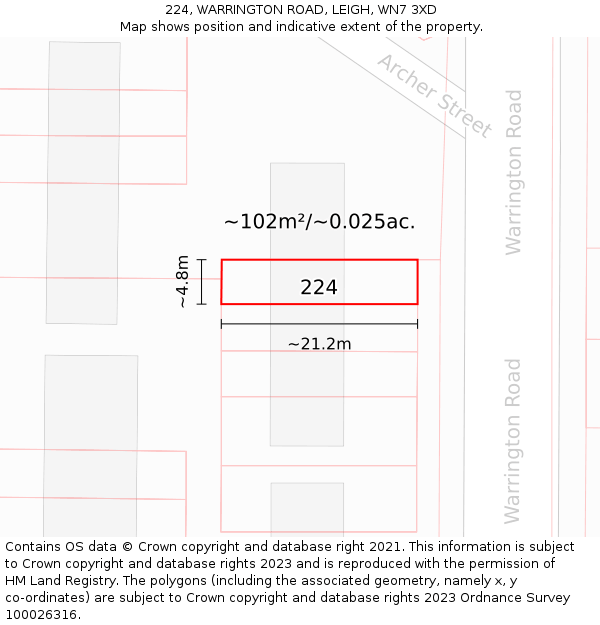 224, WARRINGTON ROAD, LEIGH, WN7 3XD: Plot and title map