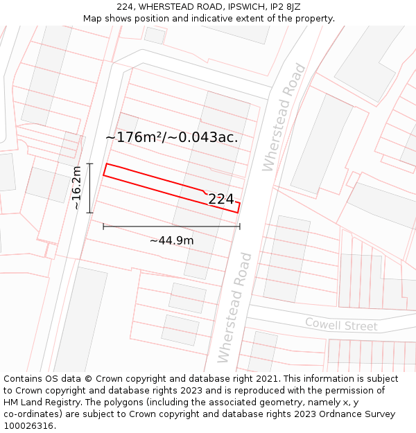 224, WHERSTEAD ROAD, IPSWICH, IP2 8JZ: Plot and title map