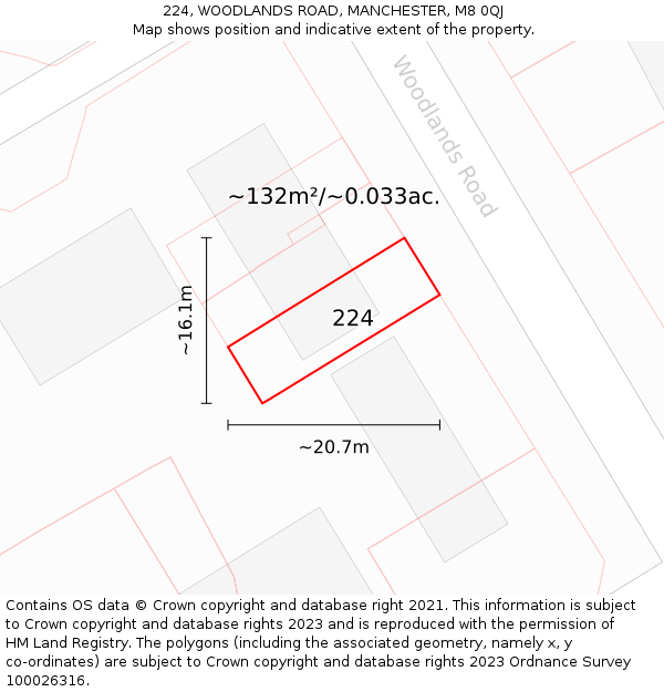 224, WOODLANDS ROAD, MANCHESTER, M8 0QJ: Plot and title map