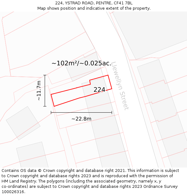 224, YSTRAD ROAD, PENTRE, CF41 7BL: Plot and title map