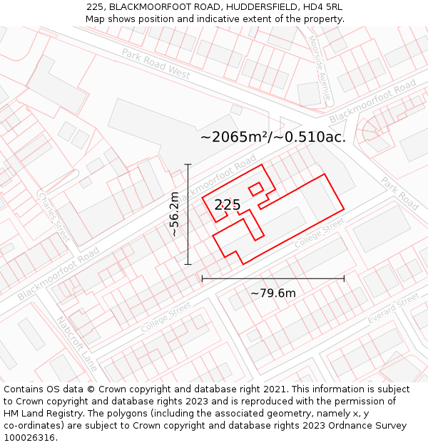 225, BLACKMOORFOOT ROAD, HUDDERSFIELD, HD4 5RL: Plot and title map