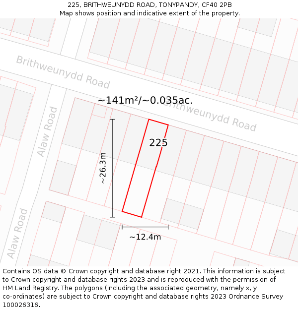 225, BRITHWEUNYDD ROAD, TONYPANDY, CF40 2PB: Plot and title map