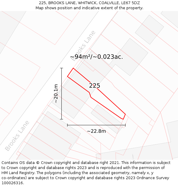 225, BROOKS LANE, WHITWICK, COALVILLE, LE67 5DZ: Plot and title map