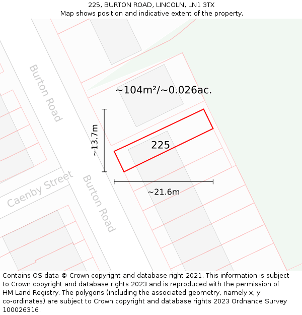 225, BURTON ROAD, LINCOLN, LN1 3TX: Plot and title map