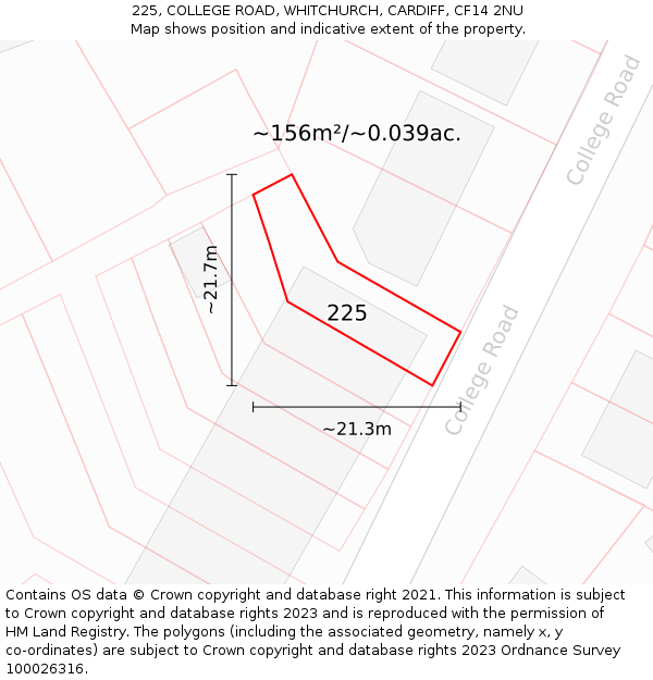 225, COLLEGE ROAD, WHITCHURCH, CARDIFF, CF14 2NU: Plot and title map