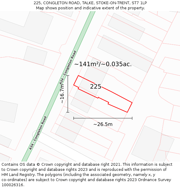 225, CONGLETON ROAD, TALKE, STOKE-ON-TRENT, ST7 1LP: Plot and title map