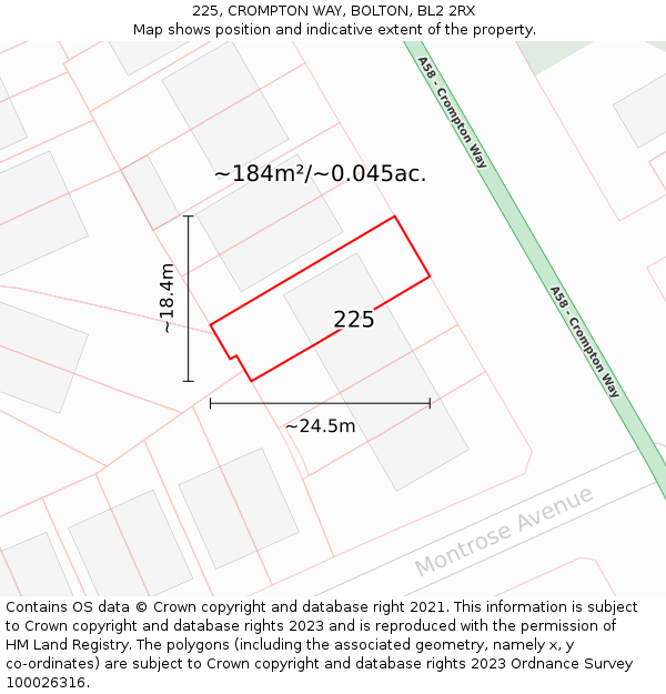 225, CROMPTON WAY, BOLTON, BL2 2RX: Plot and title map