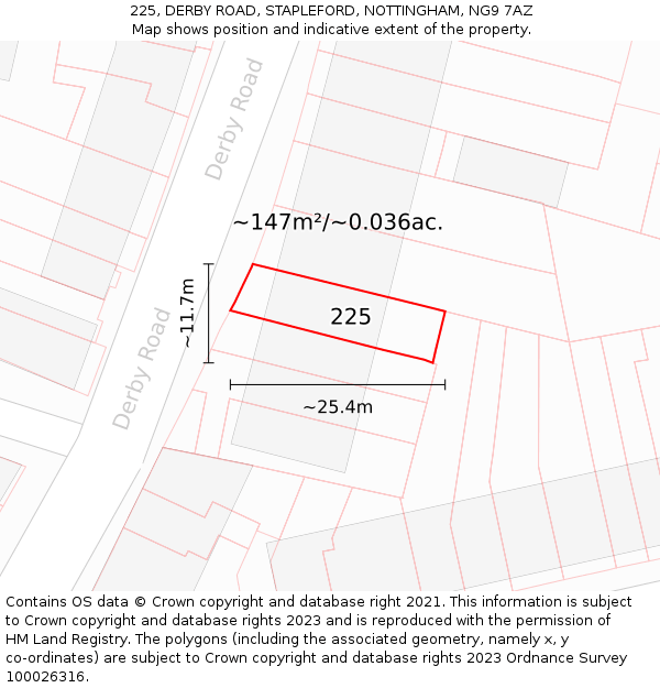 225, DERBY ROAD, STAPLEFORD, NOTTINGHAM, NG9 7AZ: Plot and title map