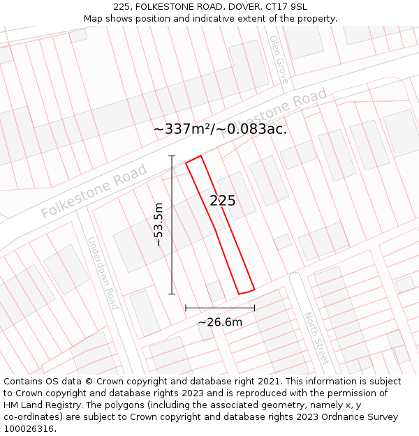 225, FOLKESTONE ROAD, DOVER, CT17 9SL: Plot and title map