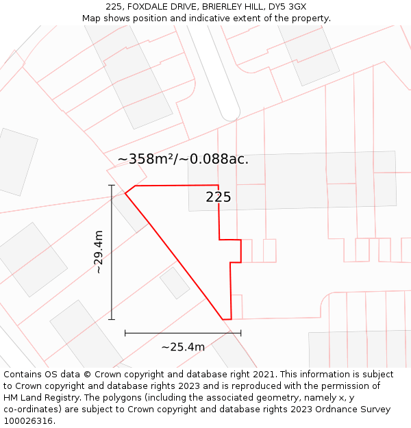 225, FOXDALE DRIVE, BRIERLEY HILL, DY5 3GX: Plot and title map