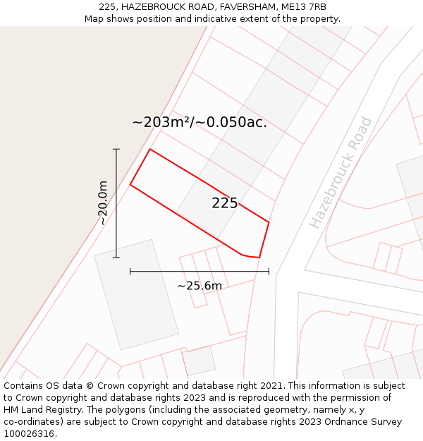 225, HAZEBROUCK ROAD, FAVERSHAM, ME13 7RB: Plot and title map