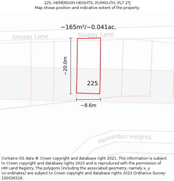 225, HEMERDON HEIGHTS, PLYMOUTH, PL7 2TJ: Plot and title map