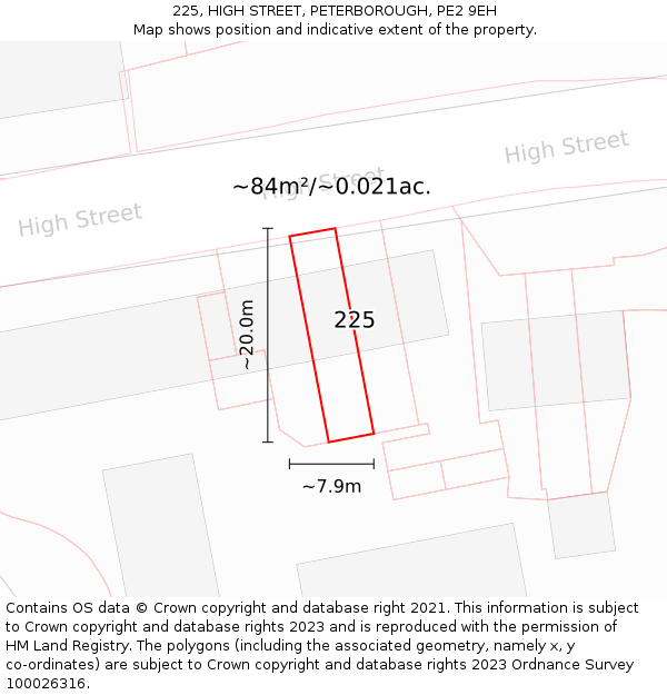 225, HIGH STREET, PETERBOROUGH, PE2 9EH: Plot and title map