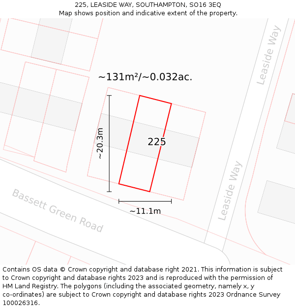 225, LEASIDE WAY, SOUTHAMPTON, SO16 3EQ: Plot and title map