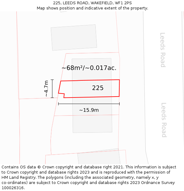 225, LEEDS ROAD, WAKEFIELD, WF1 2PS: Plot and title map