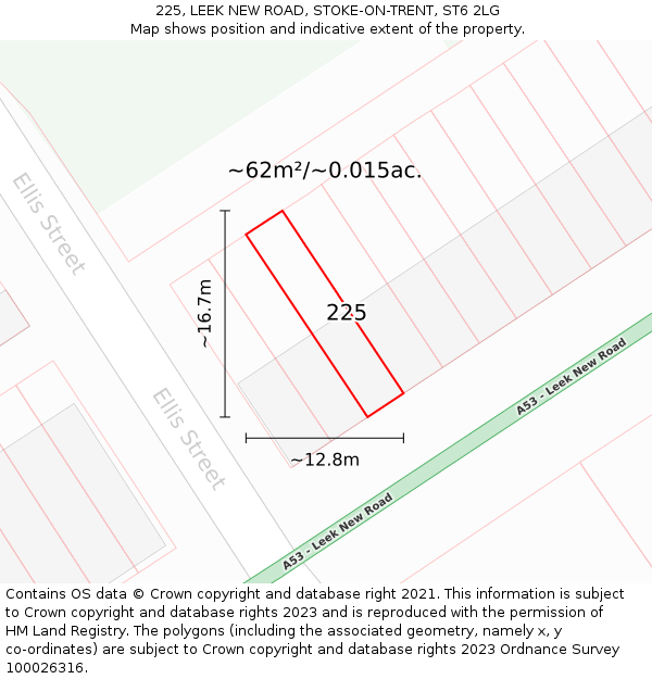 225, LEEK NEW ROAD, STOKE-ON-TRENT, ST6 2LG: Plot and title map
