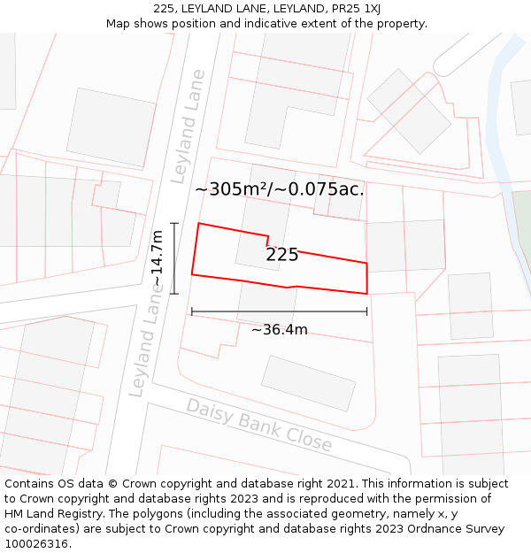 225, LEYLAND LANE, LEYLAND, PR25 1XJ: Plot and title map